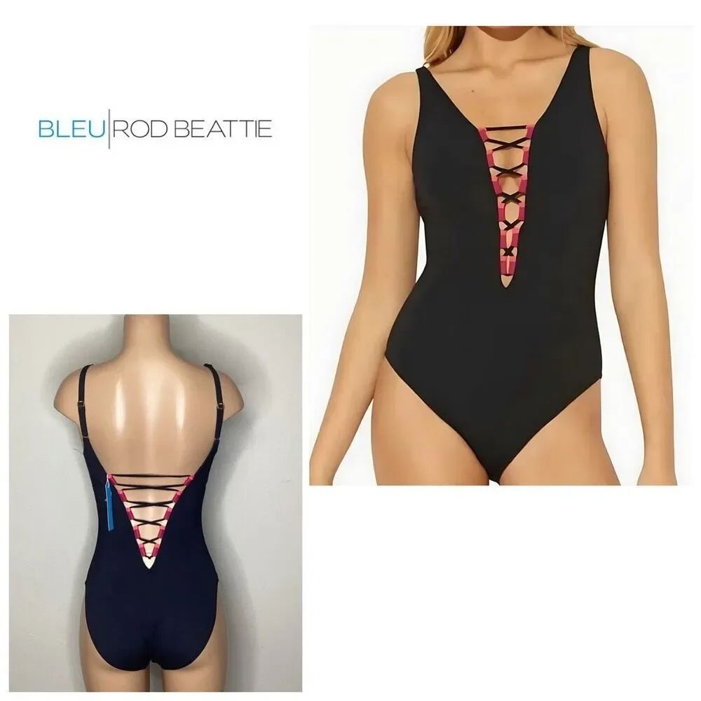 New. Bleu Rod Beattie black lace up swimsuit. 10. Retails $125